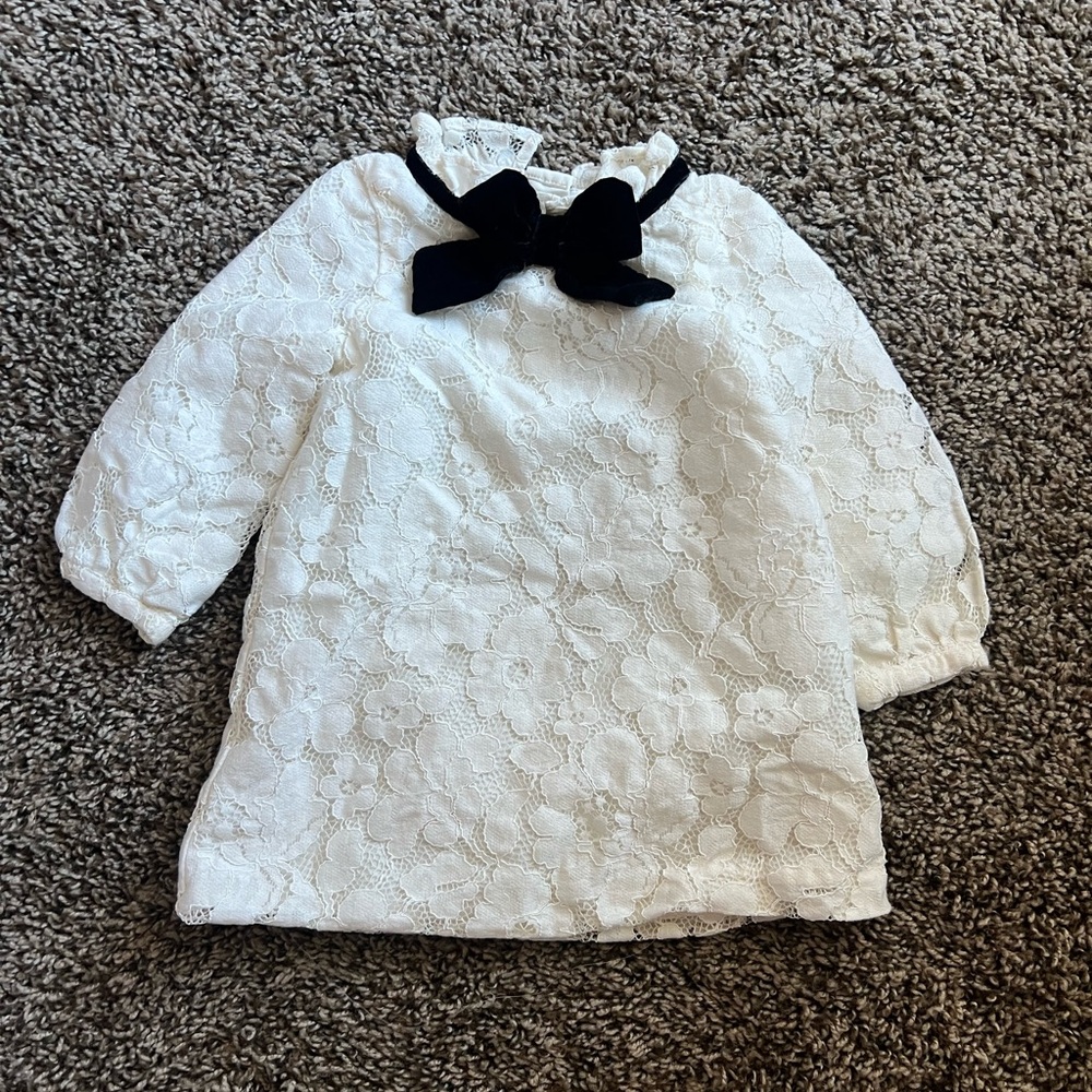 Janie and Jack Ivory Lace Dress with Black Accent